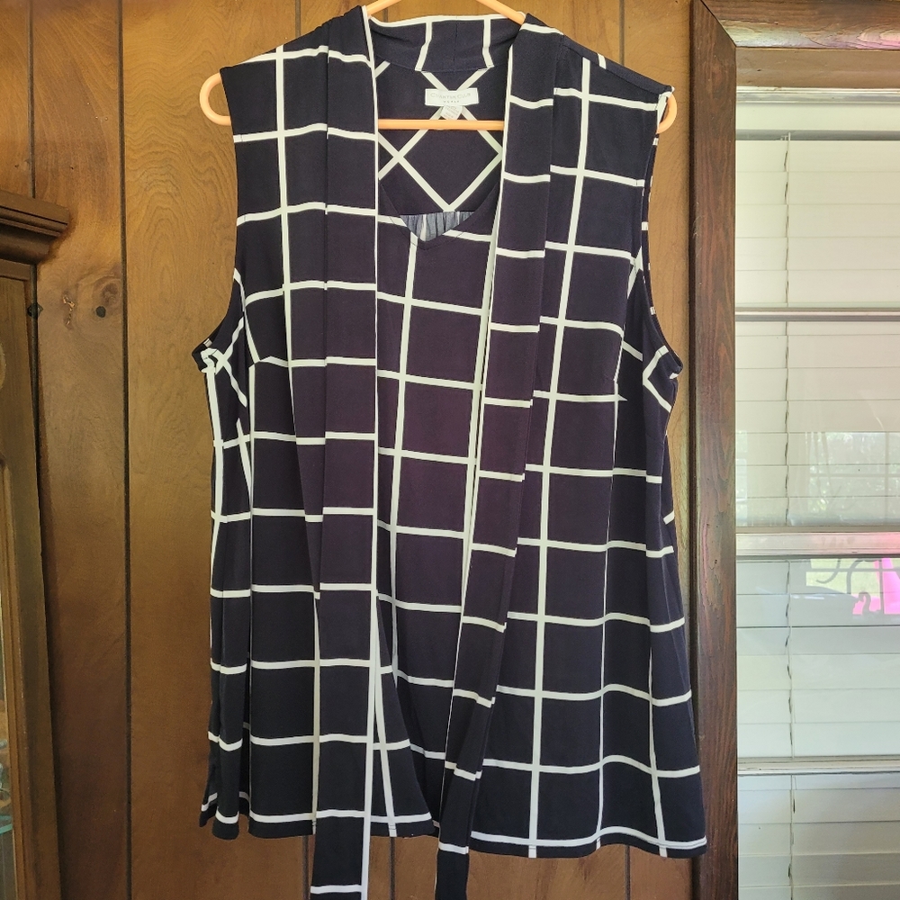 Dark Navy Sleeveless Blouse with Tie